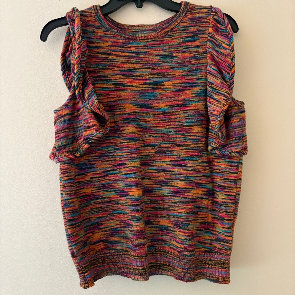 Anthropologie Ruby Flutter Sleeve Sweater Top S Multicolor Space Dye